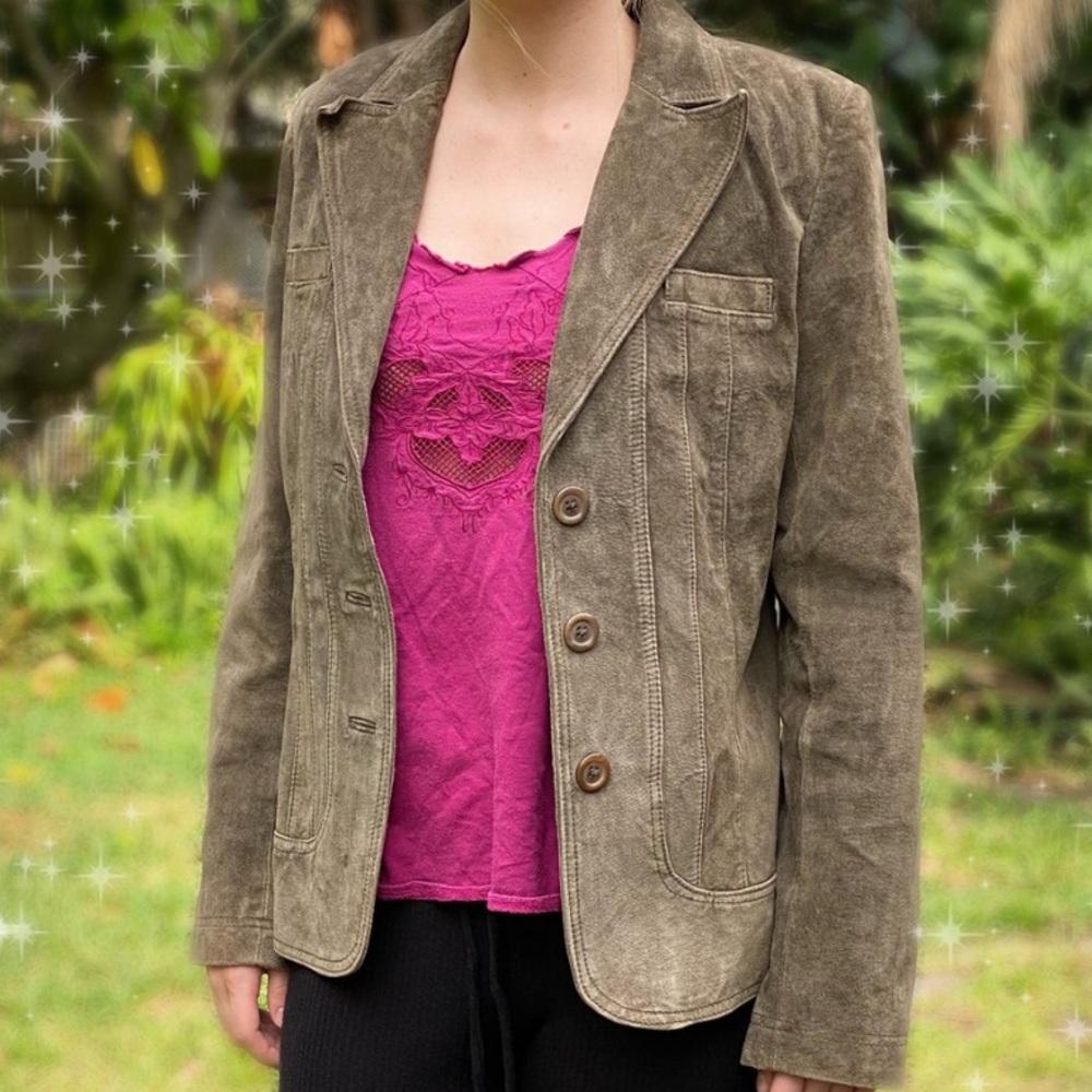 Olive colored leather jacket from Alfani